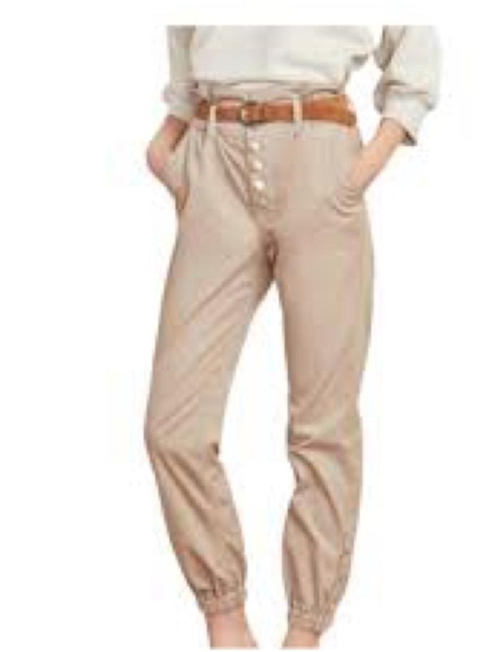 Veronica Beard Ted Tapered High Rise Button Front Jogger Pants Tan Size 25